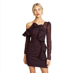 Self Portrait Plumetis Polka Dot Mini Ruffle Off The Shoulder Dress